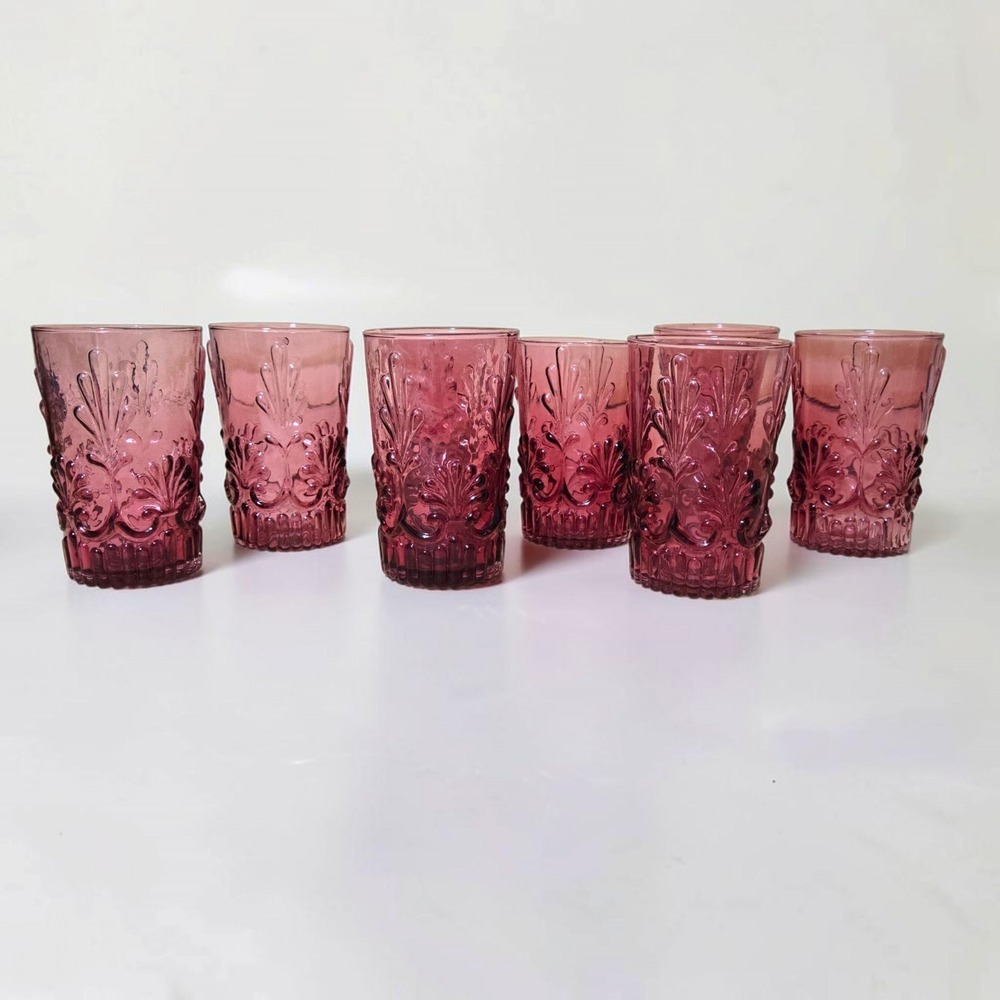 Pilgrim Glass Adams Cranberry 12 oz Flat Tumblers Set of 8 Vintage 5" Pink
